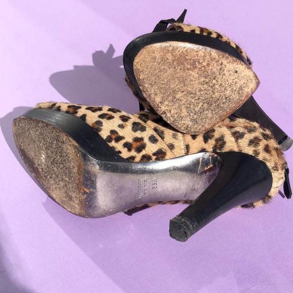 Leopard Print Nanette Lepore Peep Toe Lace Up Heel - Picture 5 of 7